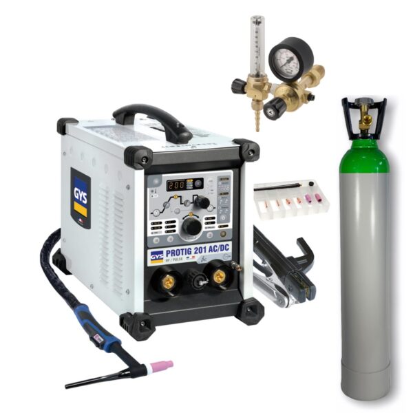 Saldatrice GYS PROTIG 201 AC/DC HF FV + Bombola Argon + Riduttore di pressione