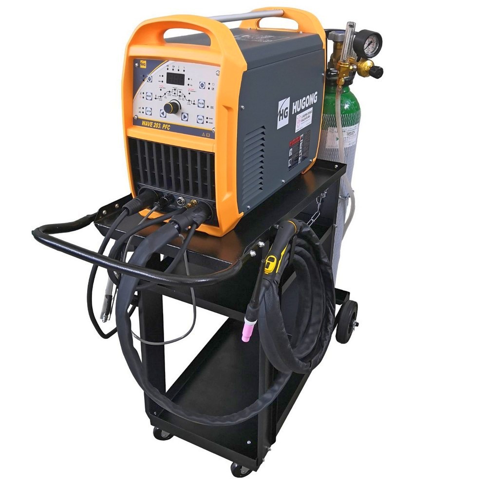 HUGONG Wave 203PFC III + Carrello + Bombola Ricaricabile ARGON 14L + Riduttore di Pressione