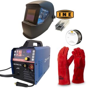 ARCMAX Maxmig 135+ Maschera Auto-Oscurante MAX 11 + Guanti in Crosta + Elettrodi + Filo No Gas