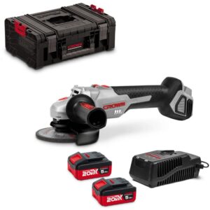 CROWN PROFESSIONAL Smerigliatrice Angolare a Batteria+ 2 Batterie 5Ah e Caricabatteria CT23001-125HX-5 IMC