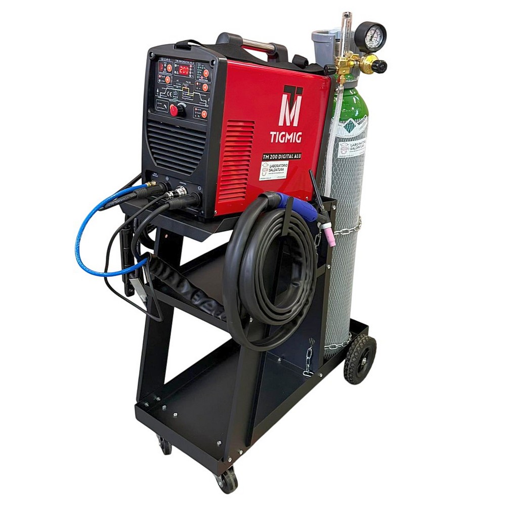 TIGMIG TM 200 DIGITAL ALU CON ACCESSORI E CARRELLO + BOMBOLA RICARICABILE ARGON 14 TIGMIG TM 200 DIGITAL ALU CON ACCESSORI E CARRELLO + BOMBOLA RICARICABILE ARGON 14 L E RIDUTTORE DI PRESSIONE
