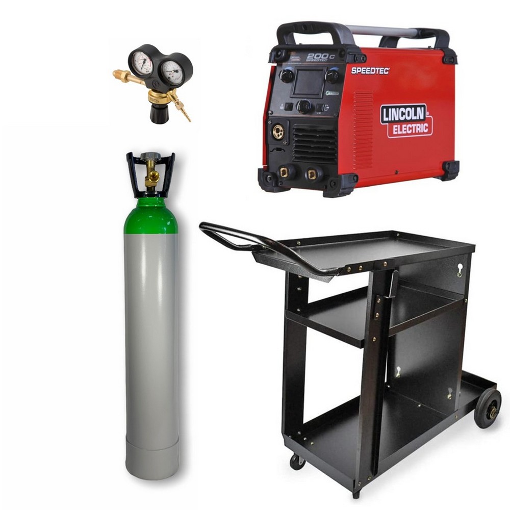 LINCOLN Speedtec 200C + Carrello + Bombola Ricaricabile Ar/CO2 14L + Riduttore di pressione